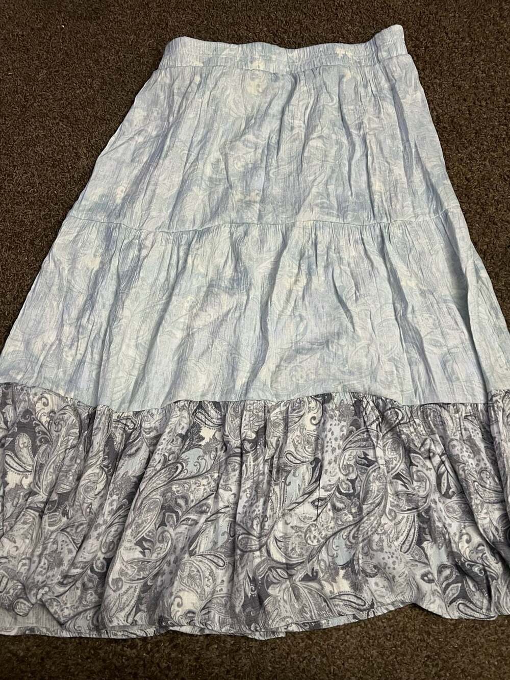 Wonderly Blue Paisley Tiered Maxi Skirt 2X